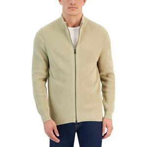 Alfani Mens Heavy Rib Full Zip Front Sweater Jacket in Tan‎ Size XL